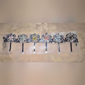 Flower Hair Clips - Silver with Multicolor Accents